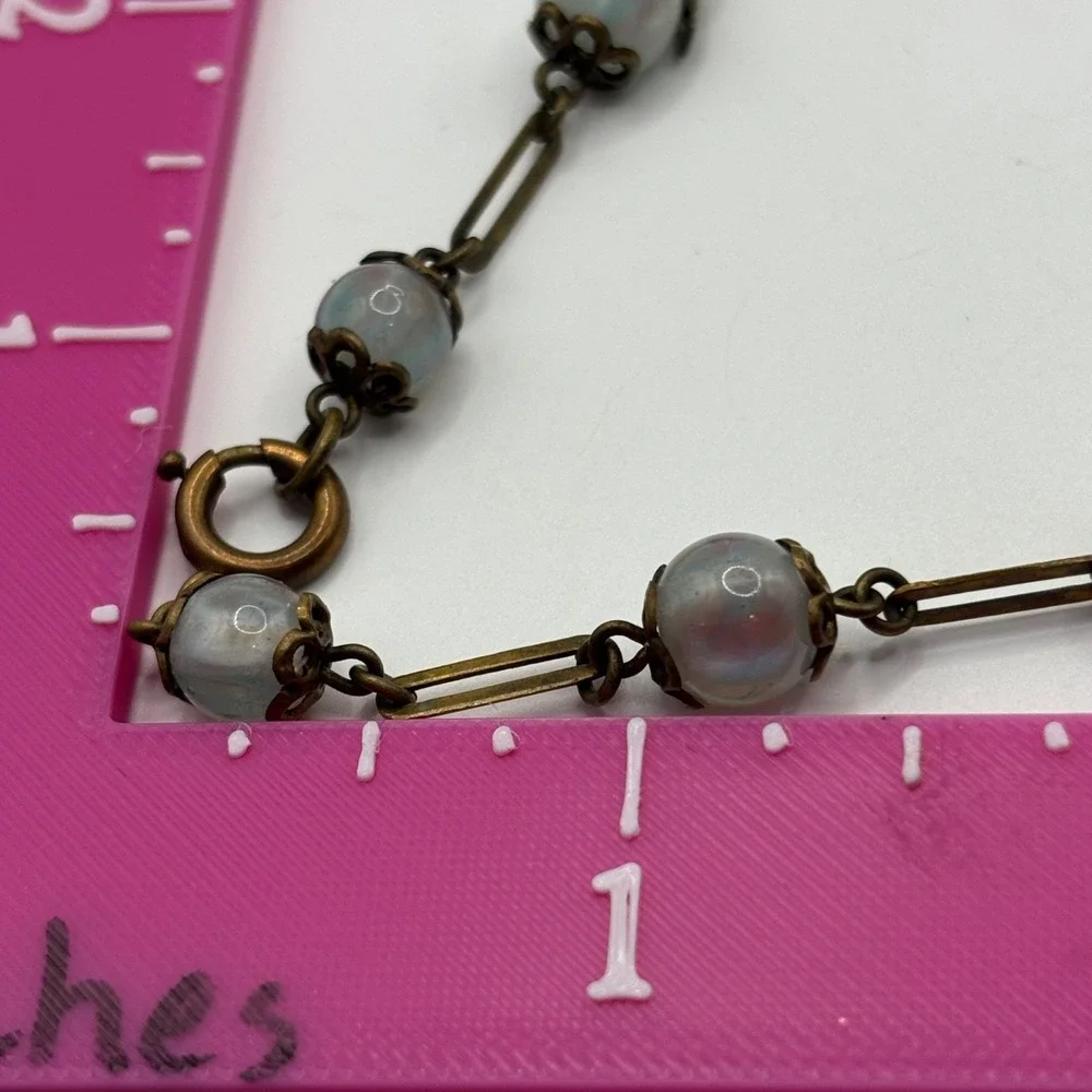 Vintage Iridescent Pastel Swirl Marbled Glass Bead Necklace Chain 17.5 Graduated